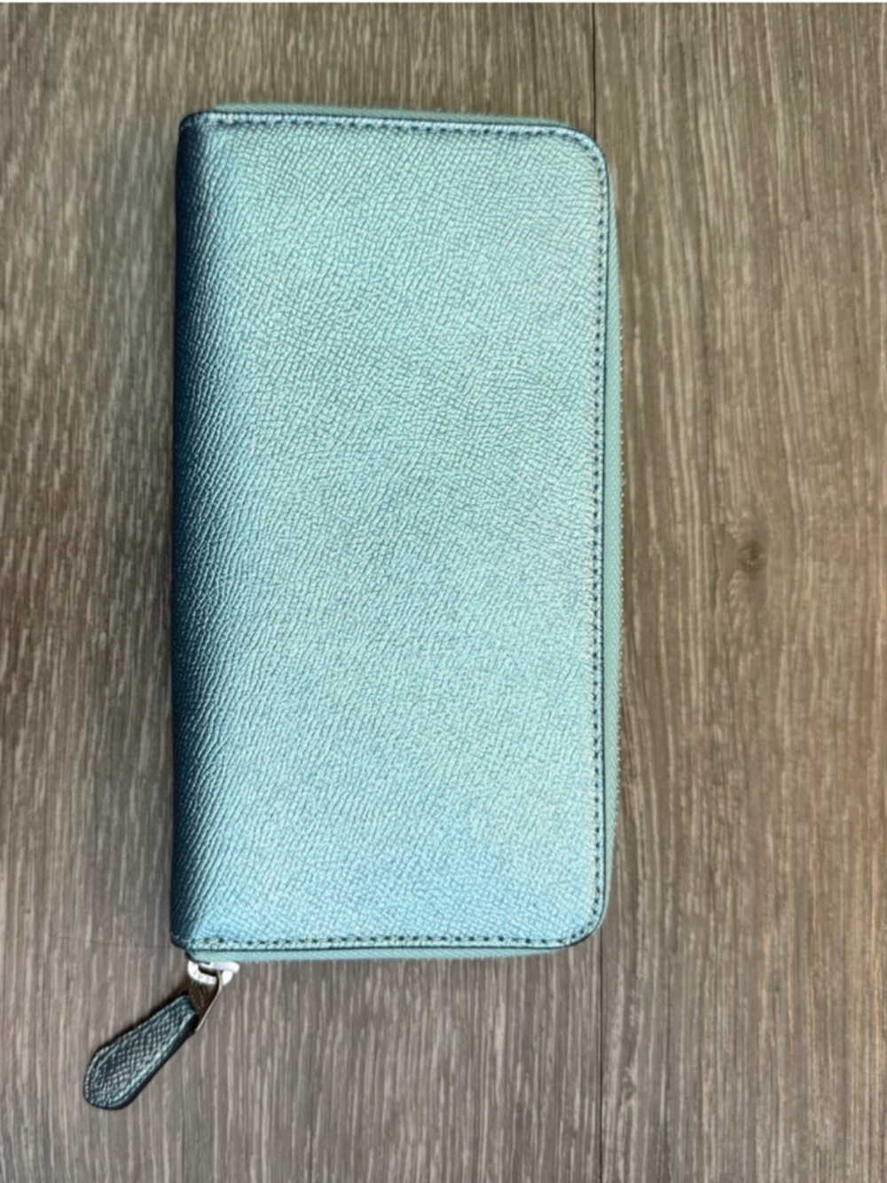 Coach Accordion Metallic Teal Zip Wallet with Gold Logo - Picture 5 of 6